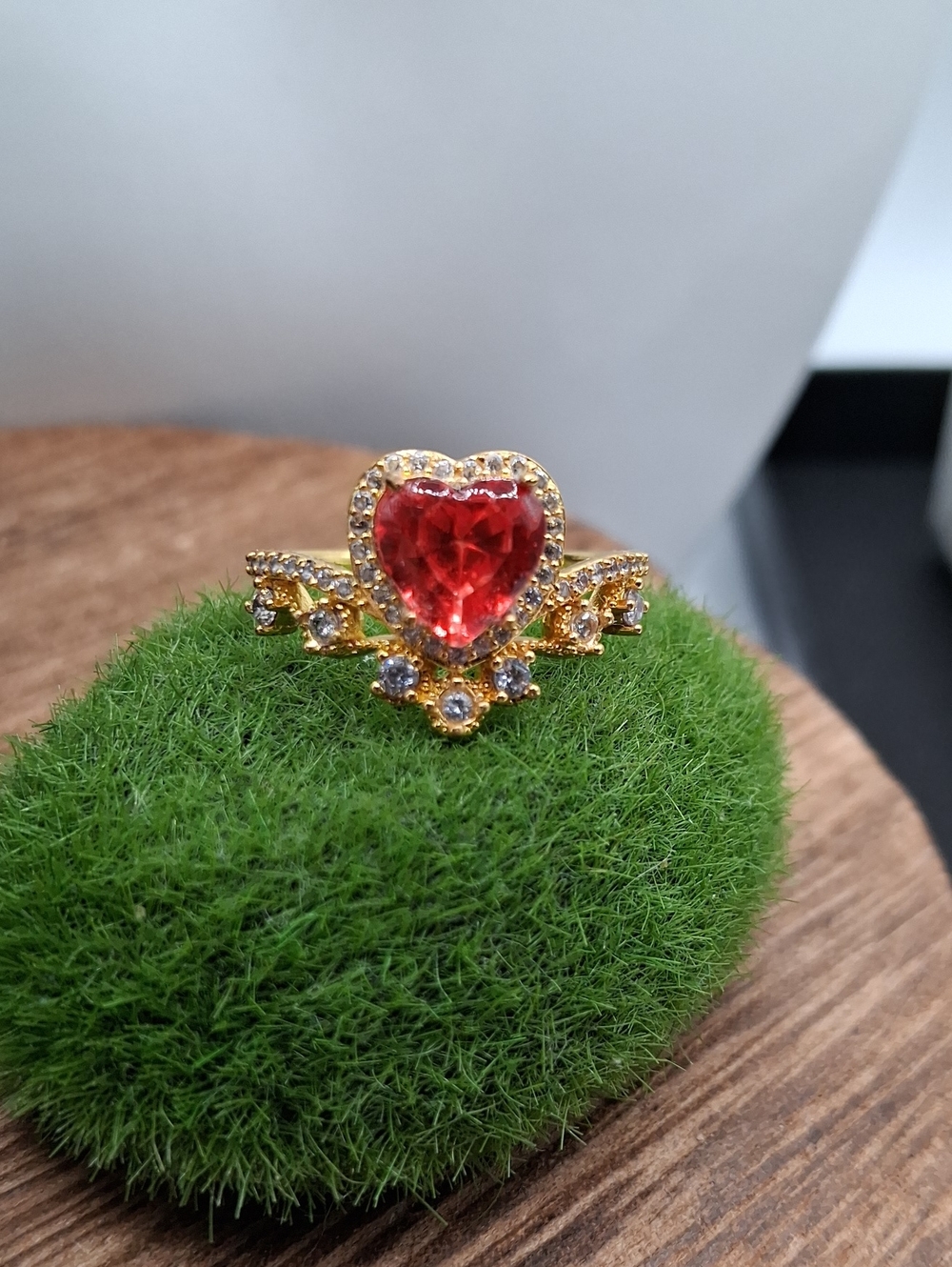 Heart Ring with Red Crystal and Clear Accents Size 9 R918